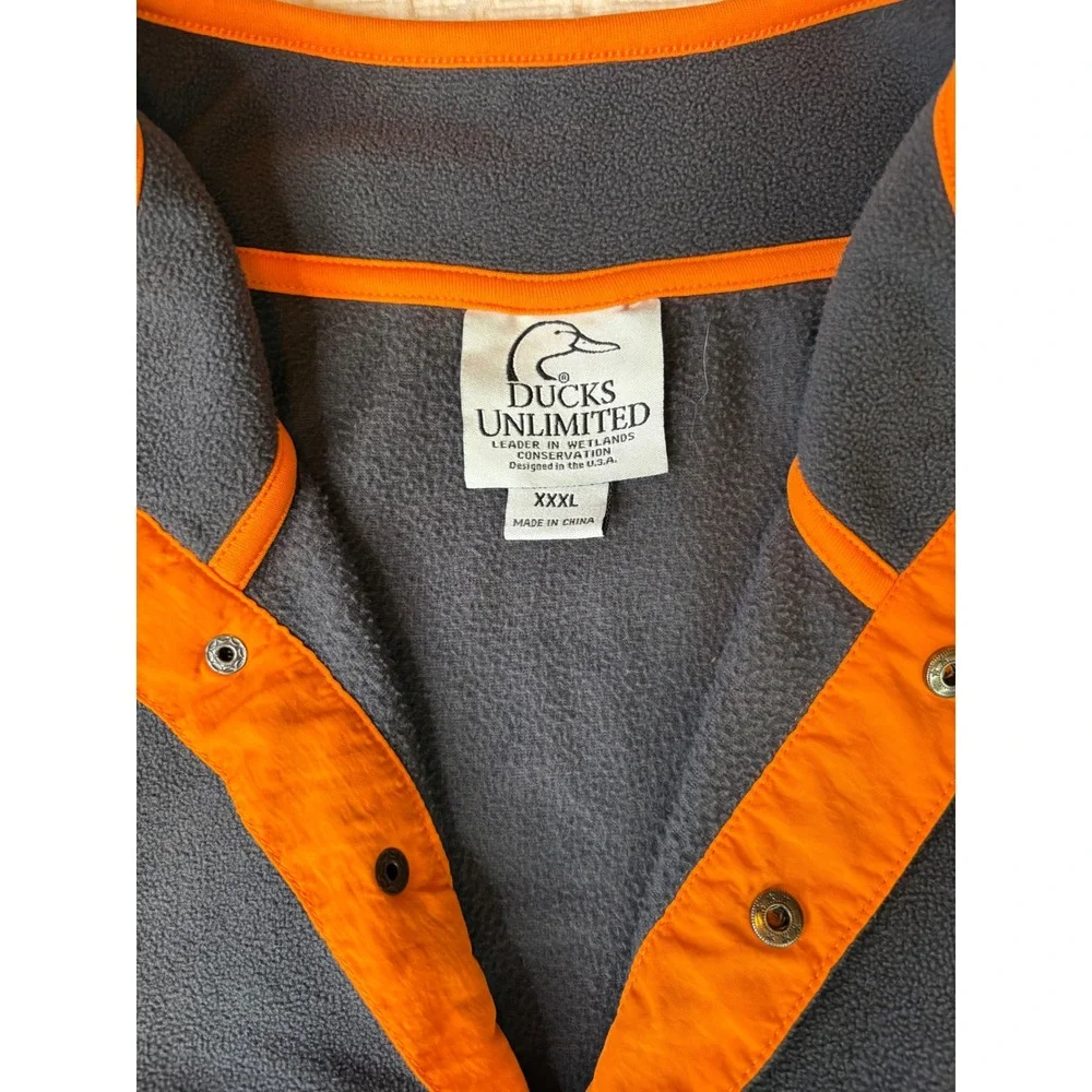 Ducks Unlimited Fleece Pullover Snap Neck‎ Mock Collar Gray with Orange Men XXXL